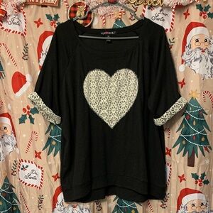 Eye Candy Black Tee with Cream Lace Heart